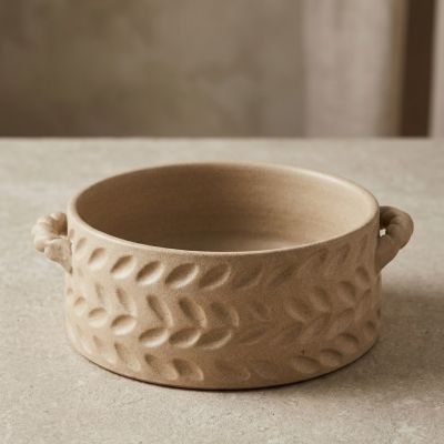 طاجن براند مودرا بيد جامبو  مصنوع هاند ميد من الفخار  (نقش سنابل/ورق شجر)& Modra Brand Jumbo Handle Tagine / Baking Dish (Leaf/Wheat Pattern)