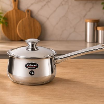 كسرولة استانلس ستيل زهران بيد طويلة مقاس 14 (لبانة/كسرولة)  & Zahran Stainless Steel Saucepan / Milk Pot with Long Handle - Size 14