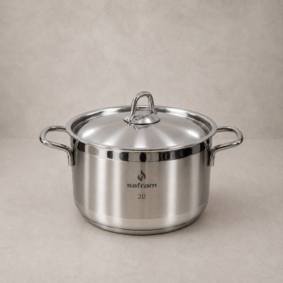 حلة طهي استانلس ستيل سفرام بغطاء مقاس 20  & Safram Stainless Steel Cooking Pot with Lid - Size 20