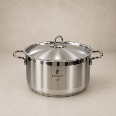 حلة طهي استانلس ستيل سفرام بغطاء مقاس 24  & Safram Stainless Steel Cooking Pot with Lid - Size 24