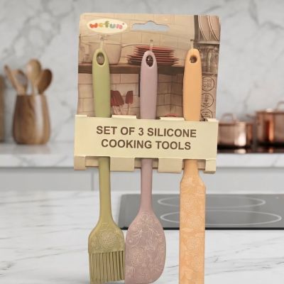 طقم أدوات مطبخ سيليكون 3 قطع براند وي فن (فرشاة وسباتولا بالوان زاهية) & Wefun 3-Piece Silicone Cooking Tools Set (Brush and Spatulas - Pastel