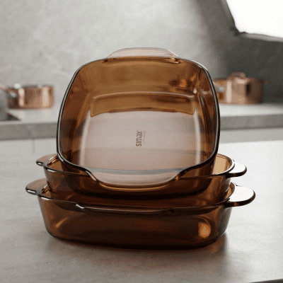 طقم سميكس طاجن زجاج عسلي 3قطع  مسطتيل تشييك Smex Honey Glass Casserole Set, 3 Pieces, Rectangular, Chic 