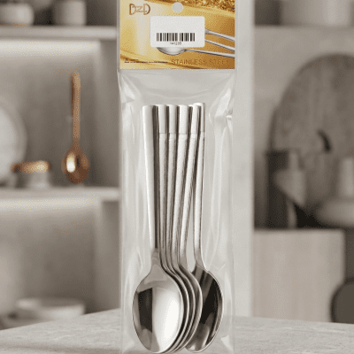 طقم معالق كبيره وصغيره فضي 6قطع ساده Silver 6-piece set (large and small) - plain 