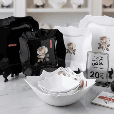 طقم عشاء بورسلين  27قطعه مثمن ميكس 27-piece octagonal mixed porcelain dinner set 