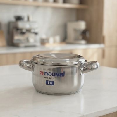 قدر طهي (حلة) صغير من الاستانلس ستيل مقاس 14 سم من نوفال مودرن (Nouval Modern).  &: Nouval Modern Small Stainless Steel Saucepot - Size 14 cm.