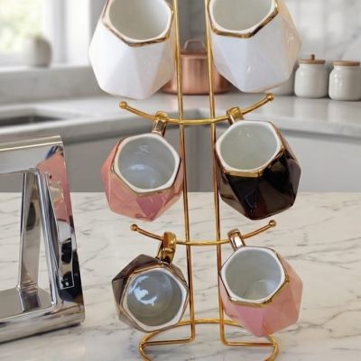 طقم مجات 6قطع +حامل بورسلين 6-piece mug set + porcelain holder 