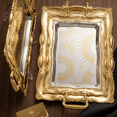 صواني تقديم قطعتين مدهبTwo-piece gilded serving trays 