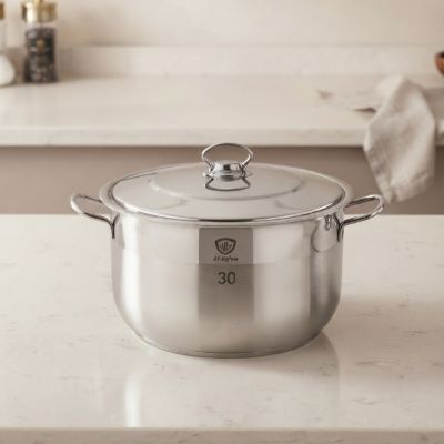قدر طهي (حلة) استانلس ستيل بفتيل مقاس 30 سم من الشريف (Al-Sherif).  & : Al-Sherif Stainless Steel Stock Pot with Lid (30 cm).