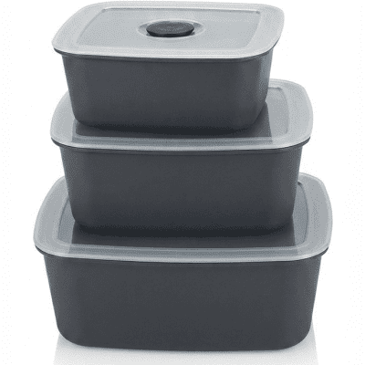 طقم علب حفظ طعام بلاستيك رمادي (3 قطع) / 3-Piece Grey Plastic Food Storage Container Set