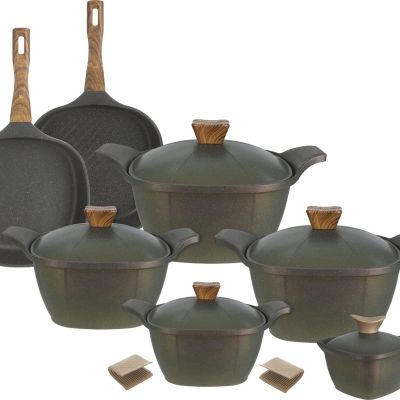 طقم حلل جرانيت كازان، 12 قطعة - اخضر