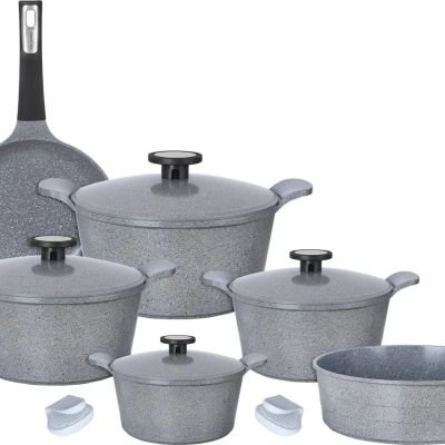 طقم حلل جرانيت نيوفلام، 10 قطع - رمادي