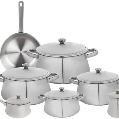 طقم أواني طهي زهران ستانلس ستيل، 13 قطعة - فضي