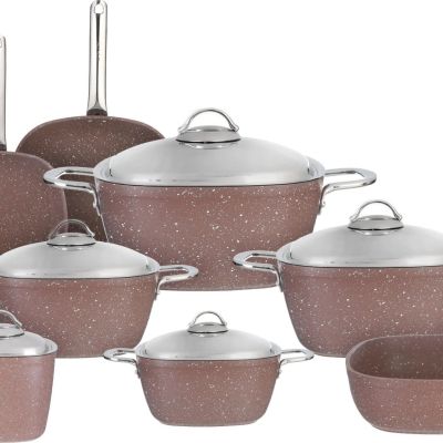 طقم حلل جرانيت سافلون، 13 قطعة - بني