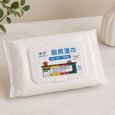 مناديل مبللة لإزالة الدهون والأوساخ للمطبخ من تشيانهو (80 منديل)  & : Qianhu Kitchen Wet Wipes for Grease and Stain Removal (80 Wipes)