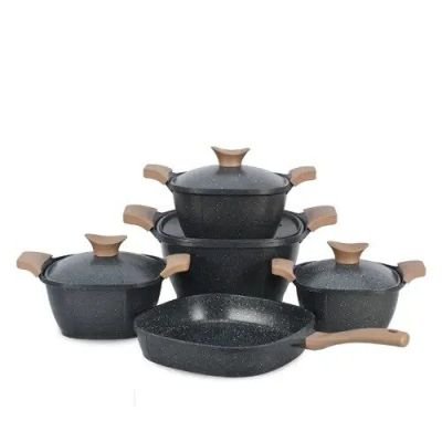 طقم حلل طهي جرانيت نيوكلين، 9 قطع - رمادي