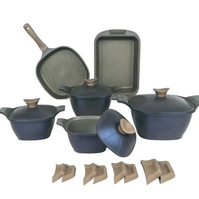 طقم حلل طهي جرانيت نيوكلين، 10 قطع - أزرق داكن