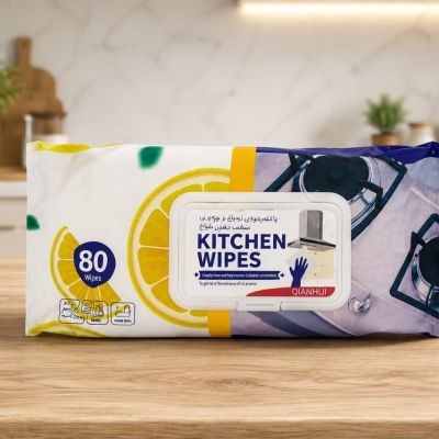 مناديل مبللة لتنظيف المطبخ برائحة الليمون من تشيانهاي (80 منديل)  & : Qianhui Lemon-Scented Kitchen Wet Wipes (80 Wipes)