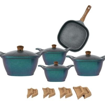 طقم حلل طهي جرانيت نيوكلين، 9 قطع - فيروزي