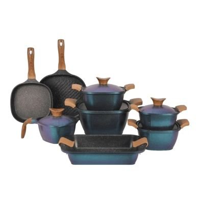 مجموعة حلل طهي جرانيت نيوكلاين، 13 قطع - تركواز