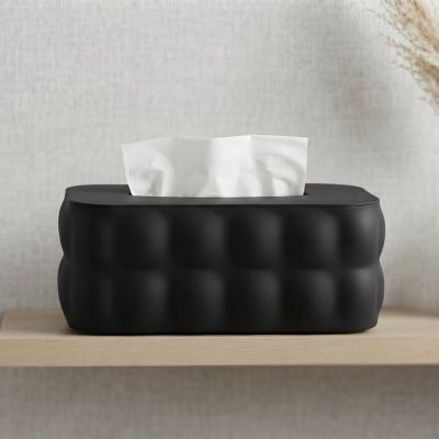 علبة مناديل بلاستيكية سوداء بتصميم منفوخ ومميز  & : Black Puffy Design Plastic Tissue Box Holder