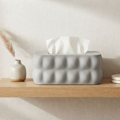 علبة مناديل بلاستيكية رمادية بتصميم منفوخ ومميز  & : Grey Puffy Design Plastic Tissue Box Holder
