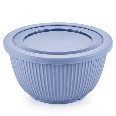 وعاء حفظ وتقديم الطعام البلاستيكي المزود بغطاء - سعة 2 لتر (لون رمادي أزرق)Plastic Food Storage & Serving Bowl with Lid - 2L Capacity (Grayish-Blue)