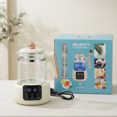 غلاية وإبريق شاي كهربائي زجاجي متعدد الوظائف مع التحكم بالحرارة وشاشة رقمية  &  SMURFETT Temperature Regulating Glass Electric Kettle & Health Pot.
