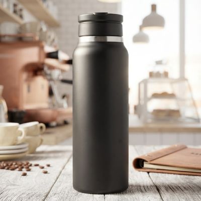 كوب/مج حراري حافظ للبرودة والحرارة من الستانلس ستيل (لون أسود مطفي).  & : Matte Black Stainless Steel Insulated Travel Mug / Thermal Flask