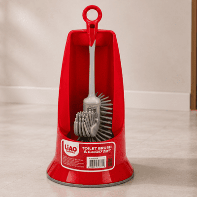 طقم فرشاة مرحاض سيليكون (TPR) مع حامل طويل باللون الأحمر من لياو (LIAO Toilet Brush & Caddy Set).  & : LIAO TPR Silicone Toilet Brush & Caddy Set (Red).