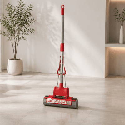 مساحة أرضيات إسفنجية (PVA) مع آلية عصر يدوية مزدوجة من لياو (LIAO Double Roller PVA Sponge Mop).  & : LIAO Double Roller Self-Wringing PVA Sponge Mop.