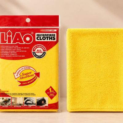 فوطة تنظيف مايكروفايبر بملمس شبكي/مضلّع باللون الأصفر من لياو مقاس  30 * 40  (LIAO Microfiber Cloth).  & : LIAO Grid-Texture Yellow Microfiber Cleaning Cloth.
