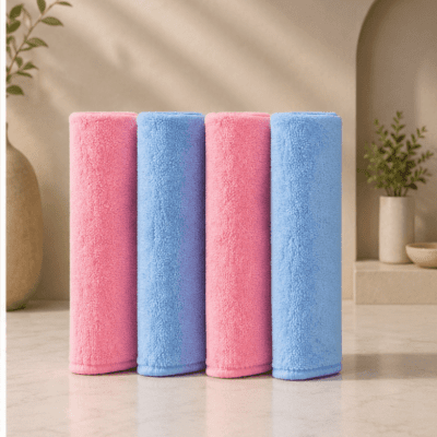 طقم فوط تنظيف مايكروفايبر ملونة 4 قطع من لياو بمقاس 30* 40   بلونين البينك و الازرق (LIAO Microfiber Cloths Pack).   & : LIAO Microfiber Cleaning Cloths Set (4 Pcs).