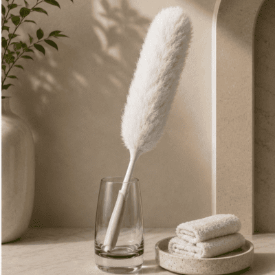 نفّاضة / مريشة أتربة مايكروفايبر ناعمة باللون الأبيض من  لياو &  :  FROM LIAO  Microfiber Feather Duster (White).