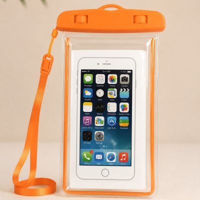 جراب / كفر هاتف شفاف مقاوم للماء باللون البرتقالي مع تعليقة رقبة.  & : Waterproof Universal Phone Pouch / Case with Neck Lanyard (Orange).