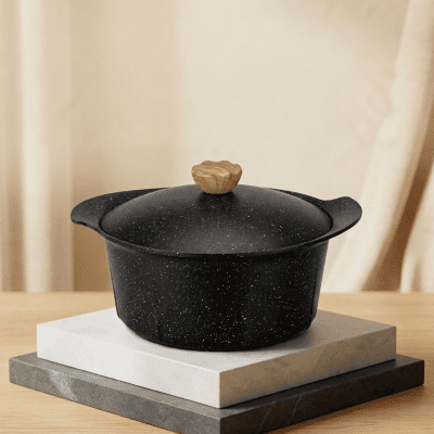حلة طهي جرانيت فردية إيديال هوم - مقاس 28 سم (أسود حجري) Ideal Home Single Granite Cooking Pot - Size 28 cm (Stone Black)