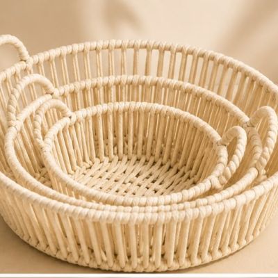 طقم سلال تخزين دائرية من الحبال المجدولة مع مقابض (3 قطع) - من ستوريب (Storape Round Twisted Rope Basket Set of 3).  & : Storape Handwoven Round Twisted Rope Baskets with Handles - Set of 3.