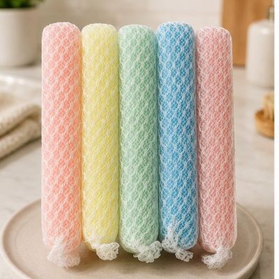 طقم إسفنج تنظيف ملفوف بالشبك ملون من لياو (5 قطع) - (LIAO Net Sponge Multi Colors - 5 Pcs).  & : LIAO Multi-Color Mesh Covered Net Sponge Set (5 Pieces).