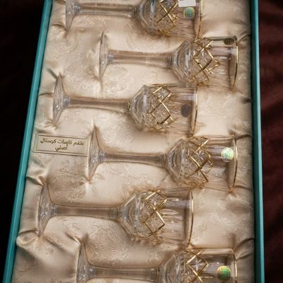 طقم كاسات كريستال مدهب 6قطع  6-piece gilded crystal glass set 