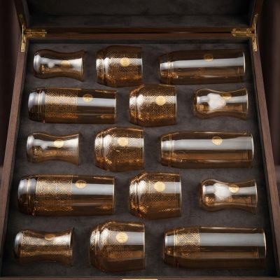 طقم زجاج 18 قطعه مدهب 18-piece gilded glass set 