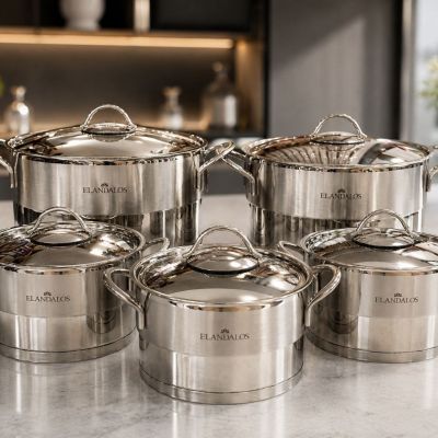 حله استيل 10قطع ليزر الاندلس Steel cookware, 10 pieces, laser cut, Al-Andalus 