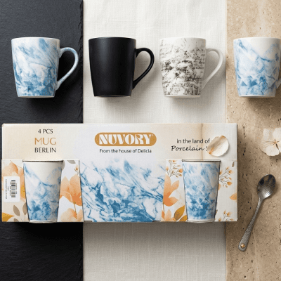 طقم مجات بورسلين نوفوري برلين (4 قطع): Nuvory Berlin Porcelain Mug Set (4 PCS)