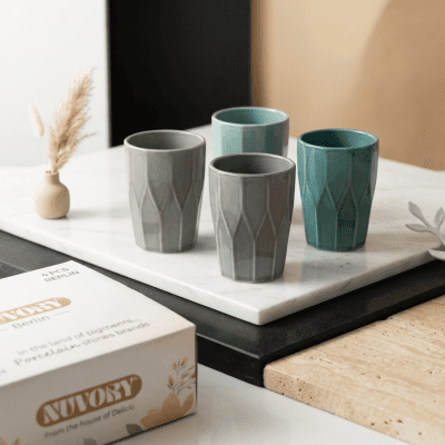 طقم مجات بورسلين نوفوري برلين هندسي (4 قطع: Nuvory Berlin Geometric Porcelain Mug Set (4 PCS)