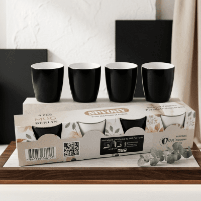 طقم مجات بورسلين نوفوري برلين كلاسيك الأبيض والأسود (4 قطع): Nuvory Berlin Classic Black & White Porcelain Mug Set (4 PCS)و