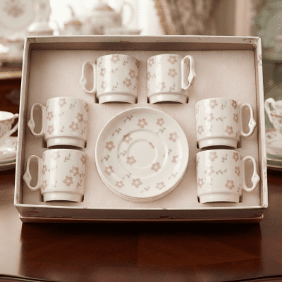 طقم فناجين وصحون بورسلين 6قطع اشكال6-piece porcelain cup and saucer set in various shapes 