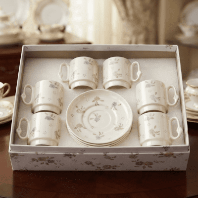 طقم فناجين وصحون بورسلين 6قطع اشكال6-piece porcelain cup and saucer set in various shapes 