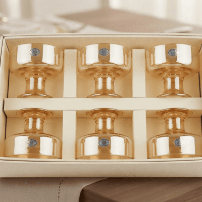 طقم جيلي و ايس كريم 6قطع زجاج عسلي Jelly and ice cream set, 6 pieces, honey glass 