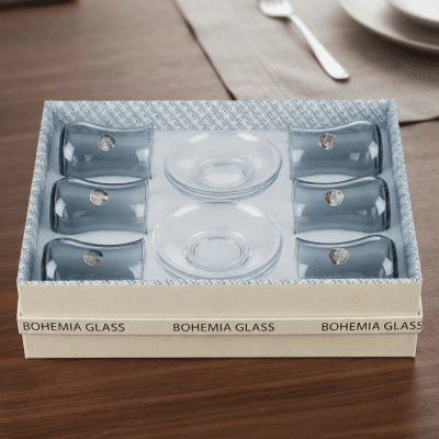 طقم استكانه بطبق 12قطعه زجاج عالي الجوده12-piece high-quality glass tea set with saucer 