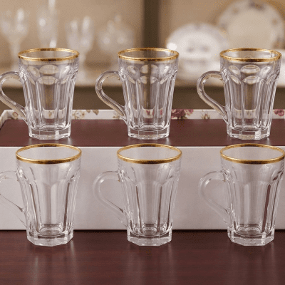 طقم مجات 6قطع مدهب زجاج عالي الجودة 6-piece mug set, gilded, high-quality glass 
