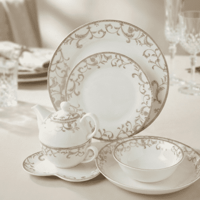 طقم عشاء بورسلين 30قطعه منقوش30-piece embossed porcelain dinner set 