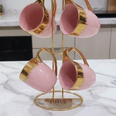 طقم مجات بورسلين 4قطع +ستاند 4-piece porcelain mug set + stand 